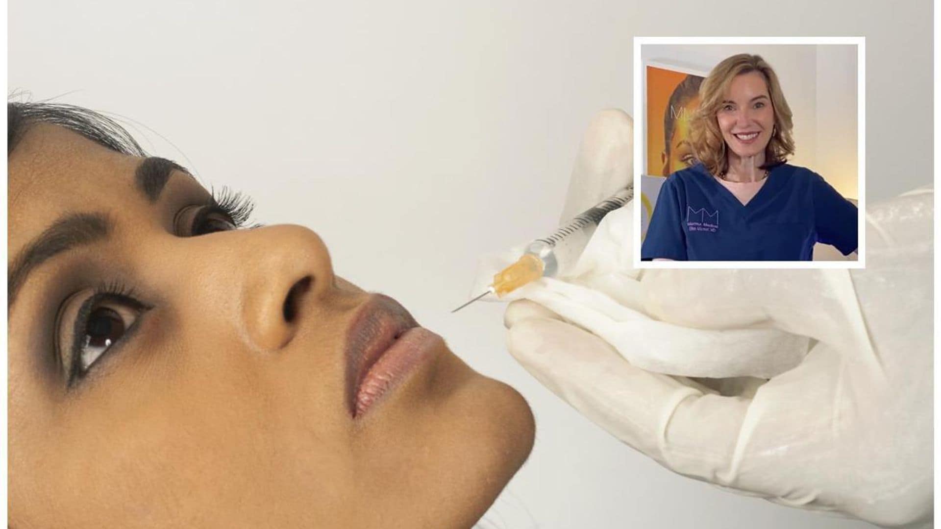 Doctor injecting collagen into young womans lip