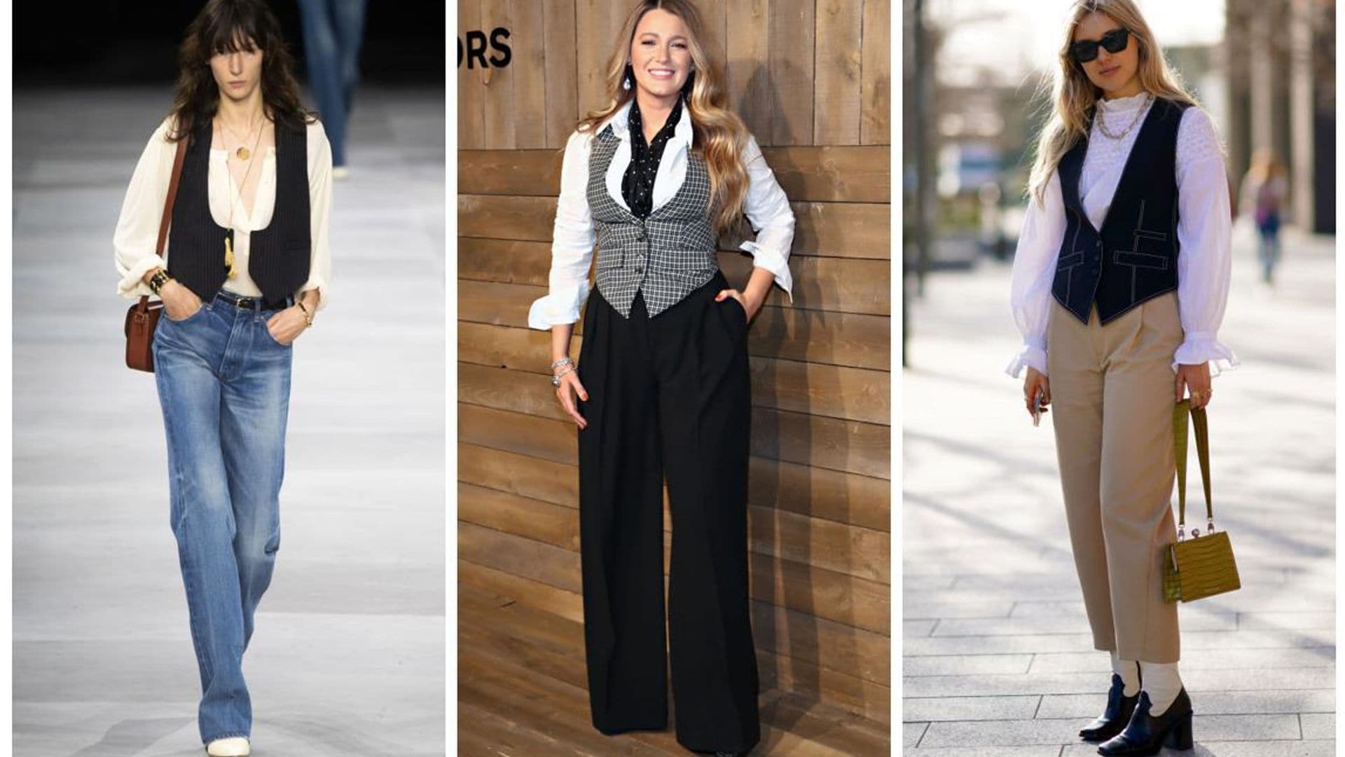 Celine fashion show, Blake Lively, and a street styler, all sporting vests
