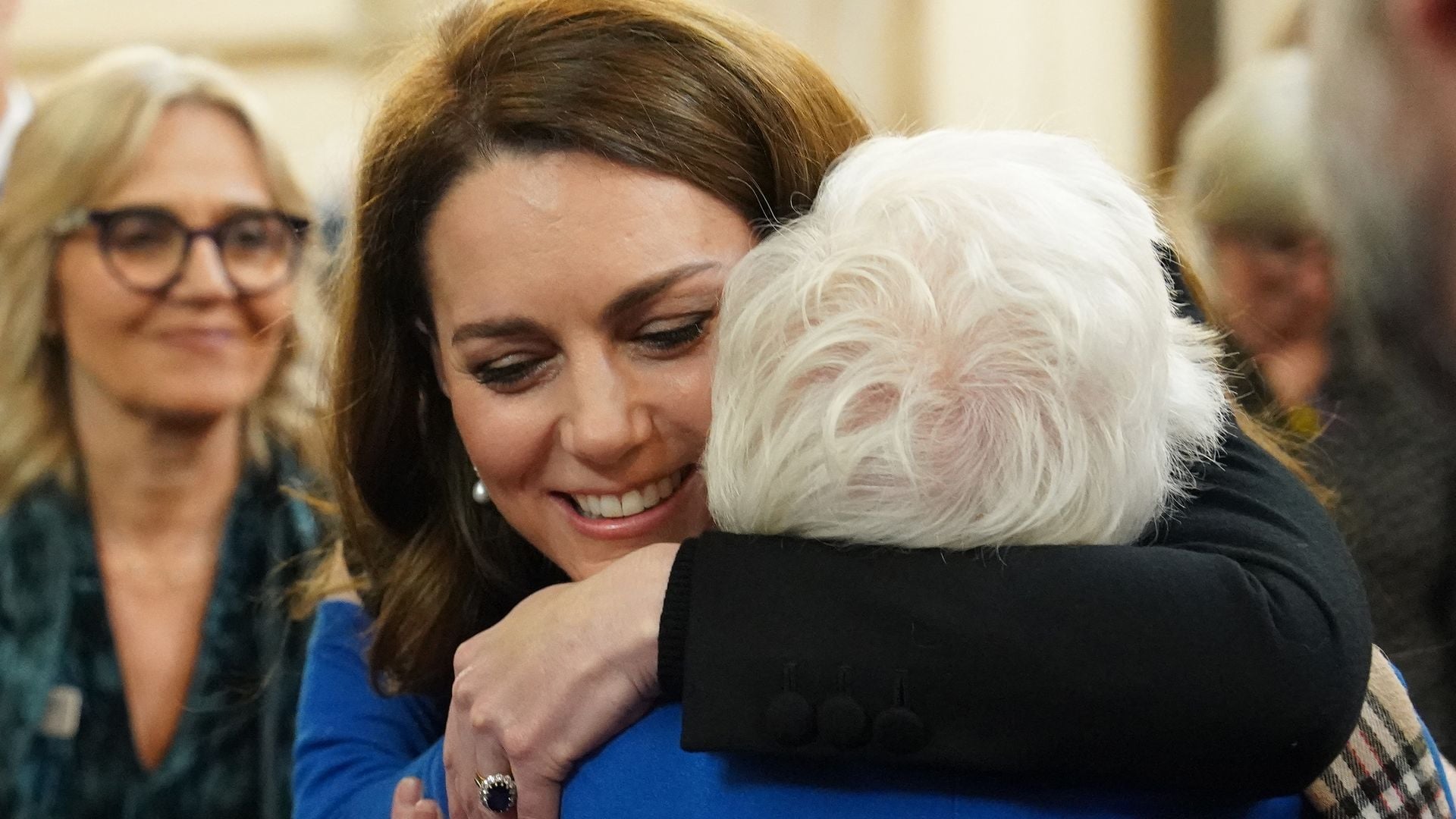 Britain's Catherine, Princess of Wales (L) meets Holocaust survivor Yvonne Bernstein (R) during a ceremony to commemorate Holocaust Memorial Day and the 80th anniversary of the liberation of Auschwitz-Birkenau at the Guildhall in London on January 27, 2025. Holocaust Memorial Day is an internationally recognised date to remember the six million Jews murdered during the Holocaust, the millions of people killed under Nazi persecution and those killed in subsequent genocides. (Photo by Arthur EDWARDS / POOL / AFP) (Photo by ARTHUR EDWARDS/POOL/AFP via Getty Images)