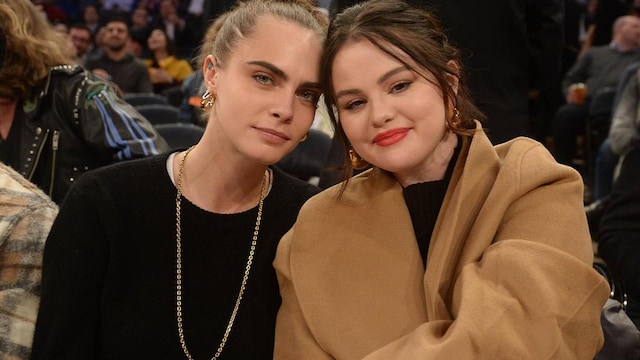 Selena Gomez & Cara Delevingne at the New York Knicks basketball game at Madison Squared Garden.