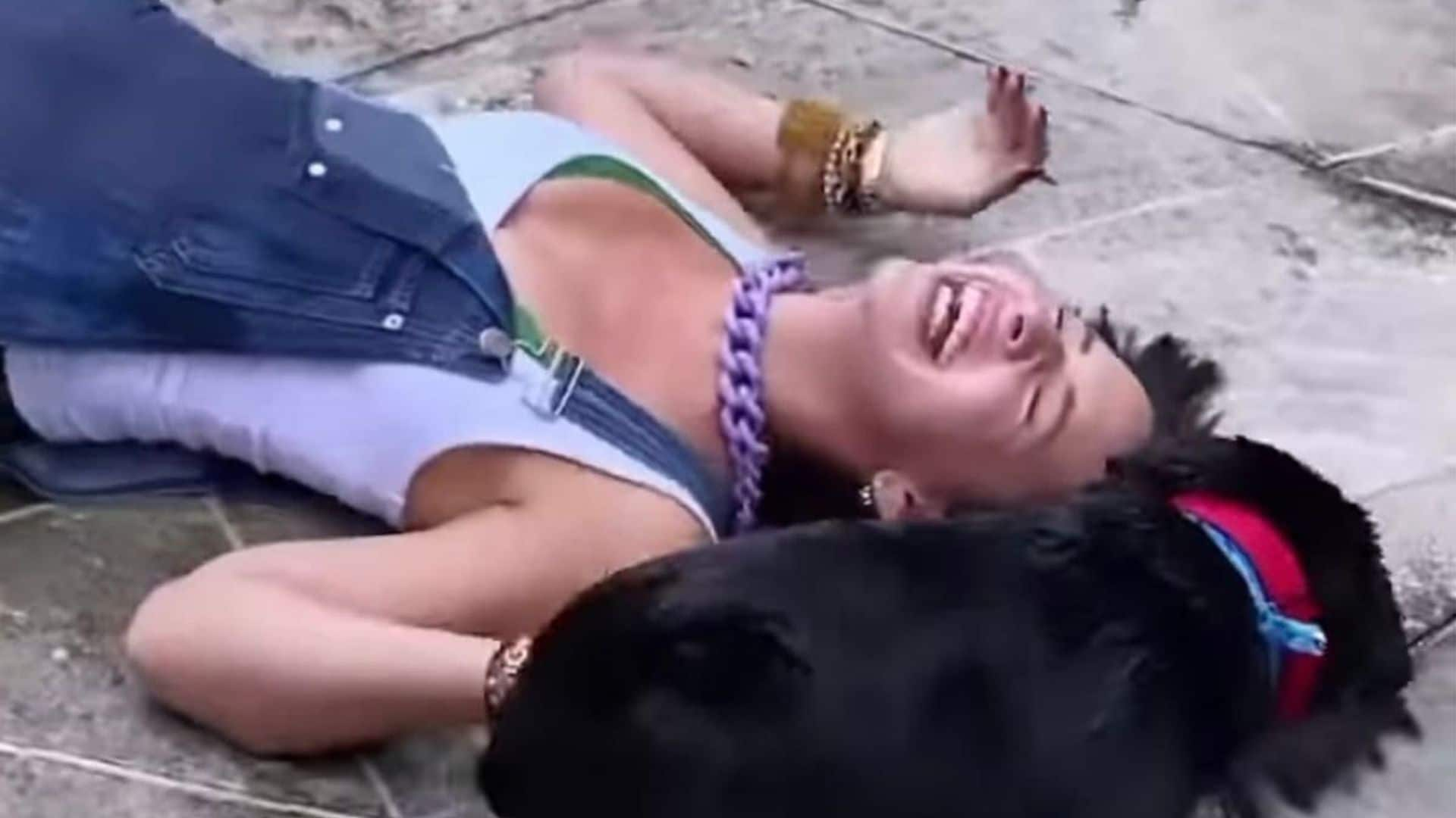 Ángela Aguilar saves her dog Gordo and jumps into the pool fully clothed