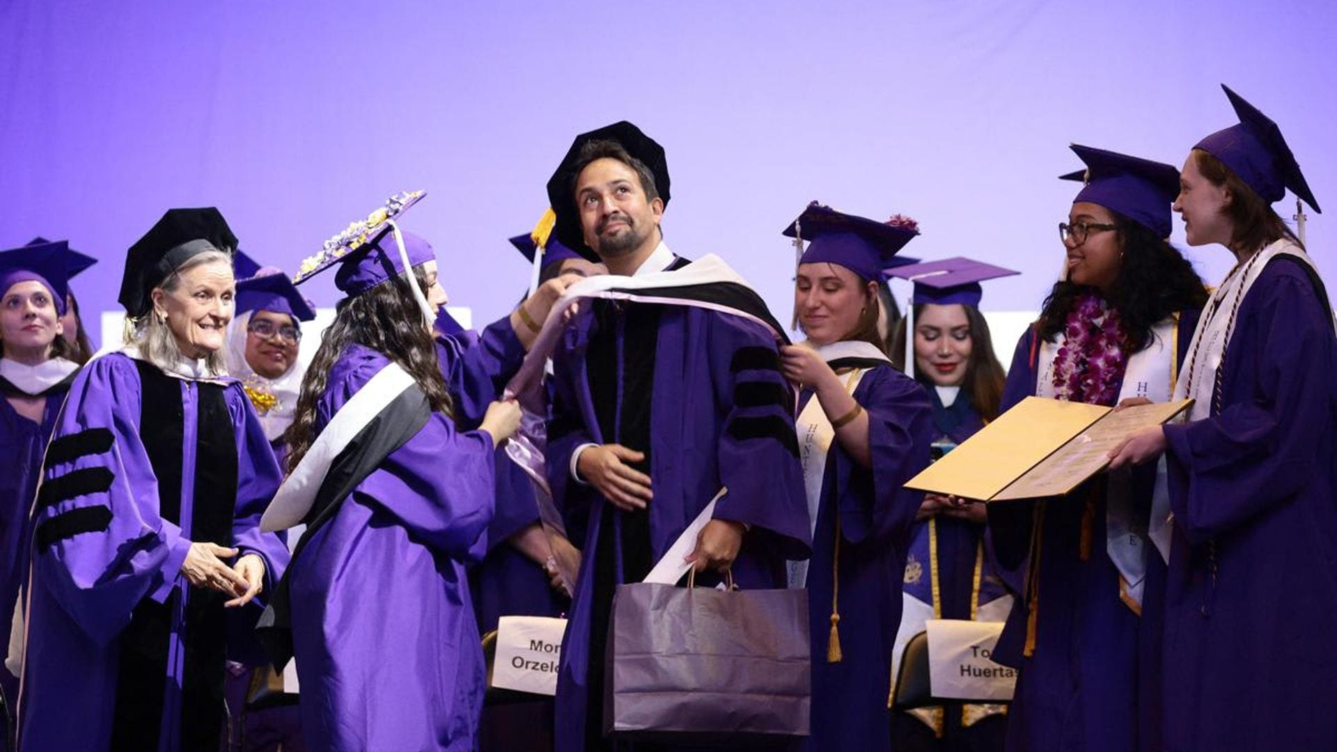 Lin-Manuel Miranda imparted an uplifting commencement address to Hunter College graduates