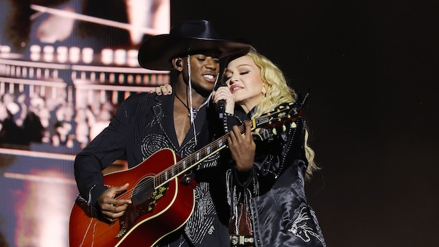 David Banda and Madonna perform during The Celebration Tour at The O2 Arena on October 15, 2023, in London, England. (Photo by Kevin Mazur/WireImage for Live Nation)