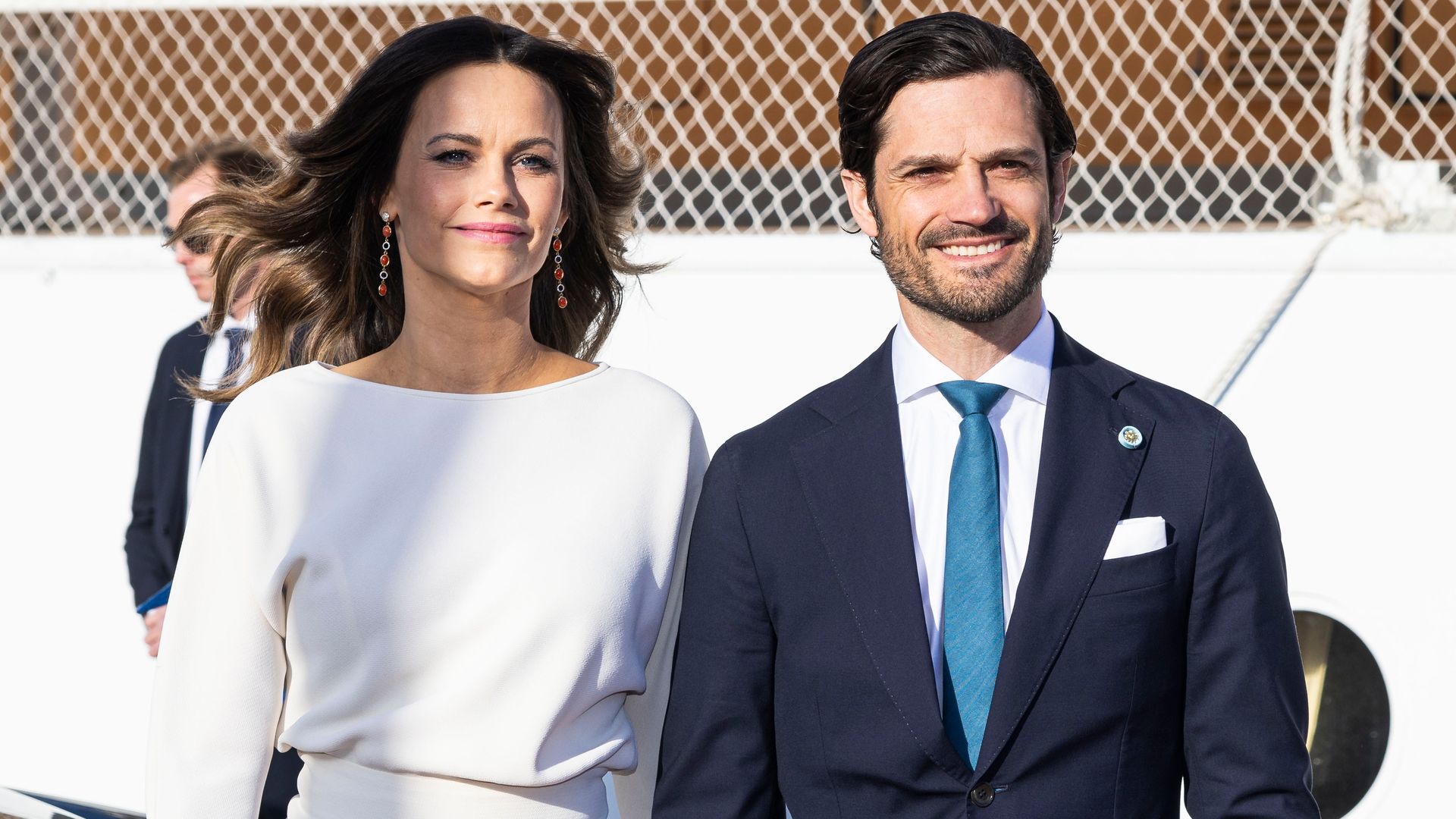 STOCKHOLM, SWEDEN - MAY 7: Princess Sofia and Prince Carl Philip, of Sweden, arrive at the royal yacht, Dannebrog, on May 7, 2024 in Stockholm, Sweden. The King and Queen of Denmark are on a two day official state visit to Sweden, marking their first state visit since the King's ascension. (Photo by Michael Campanella/Getty Images)