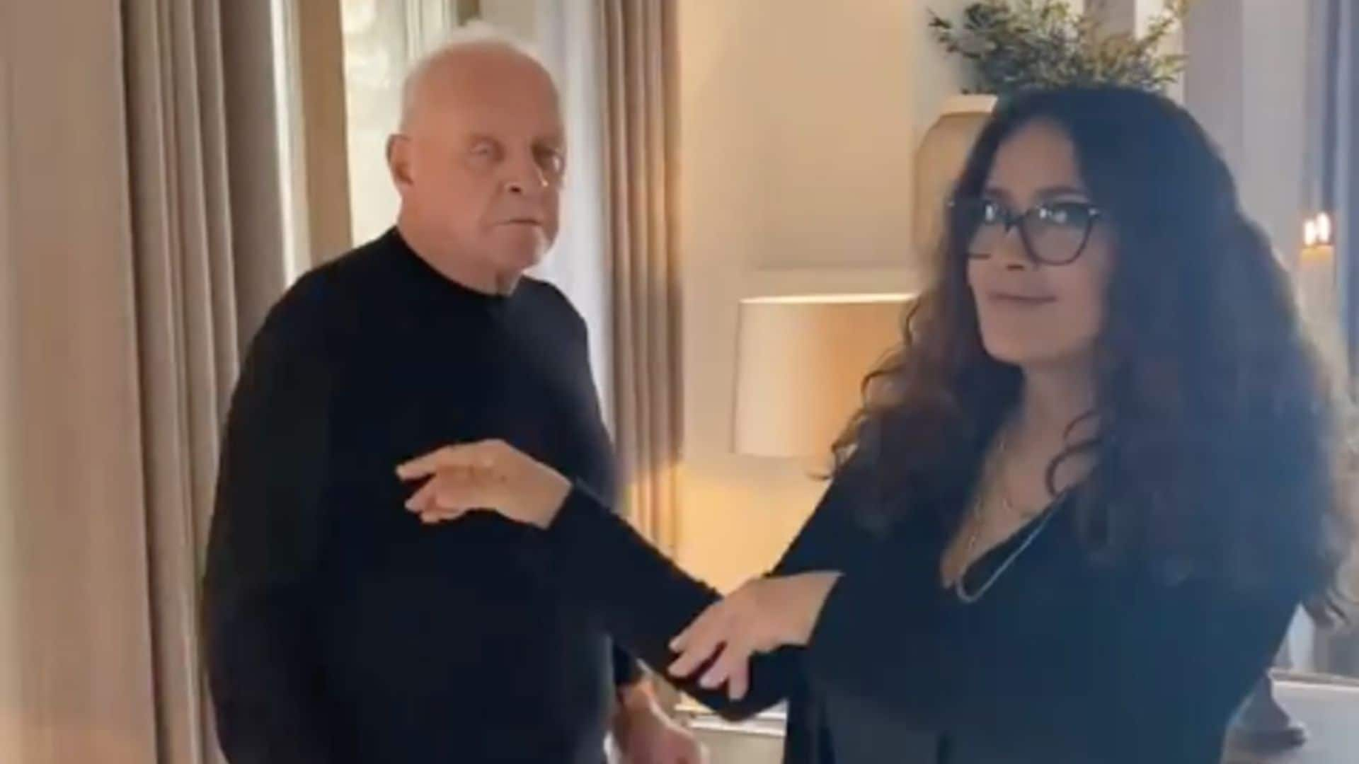 Salma Hayek dances with Anthony Hopkins and celebrates his Oscar win