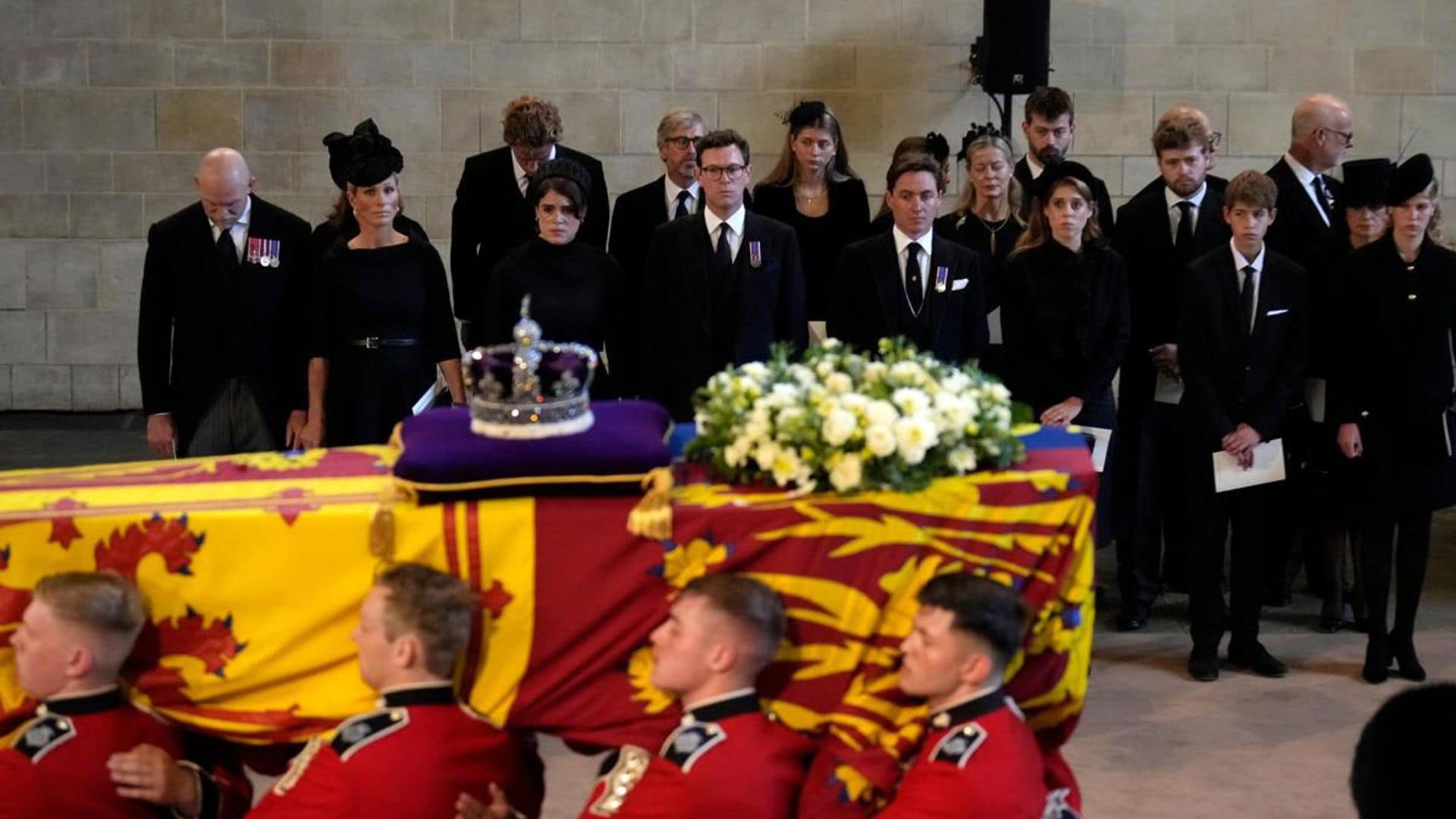 See all of the Queen's grandchildren at service for the reception of Her Majesty's coffin at Westminster Hall