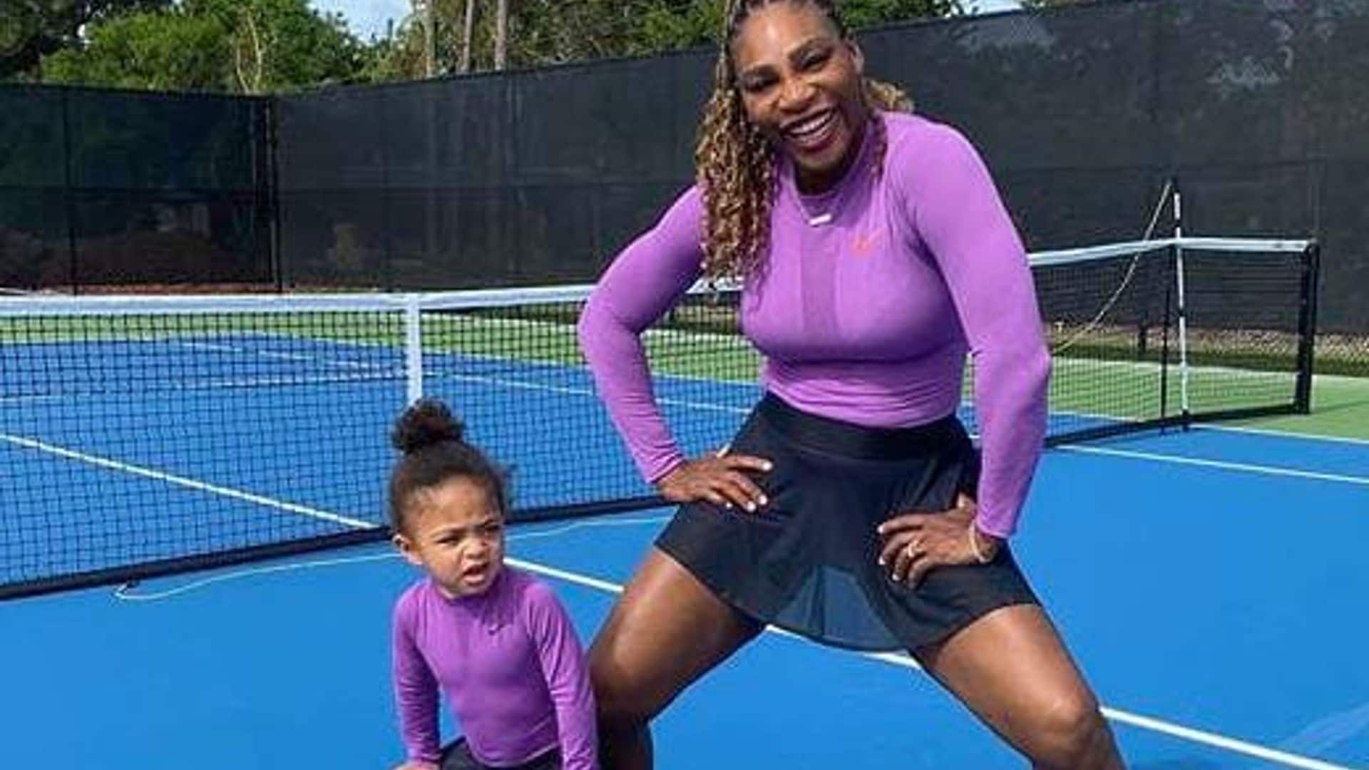 Serena Williams and daughter Olympia take twinning to a new level on the tennis court