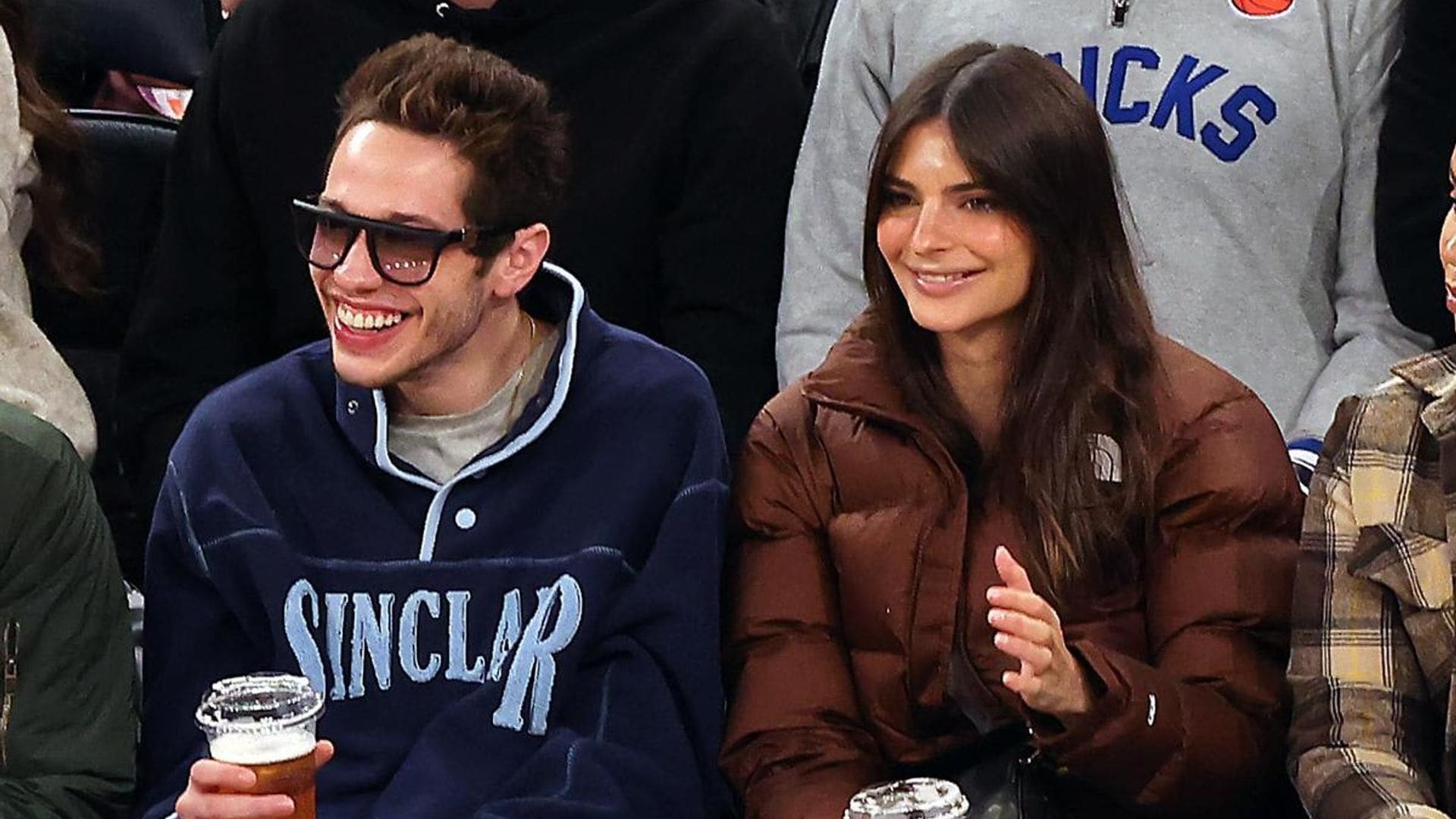 Pete Davidson and Emily Ratajkowski make their courtside basketball game debut in New York