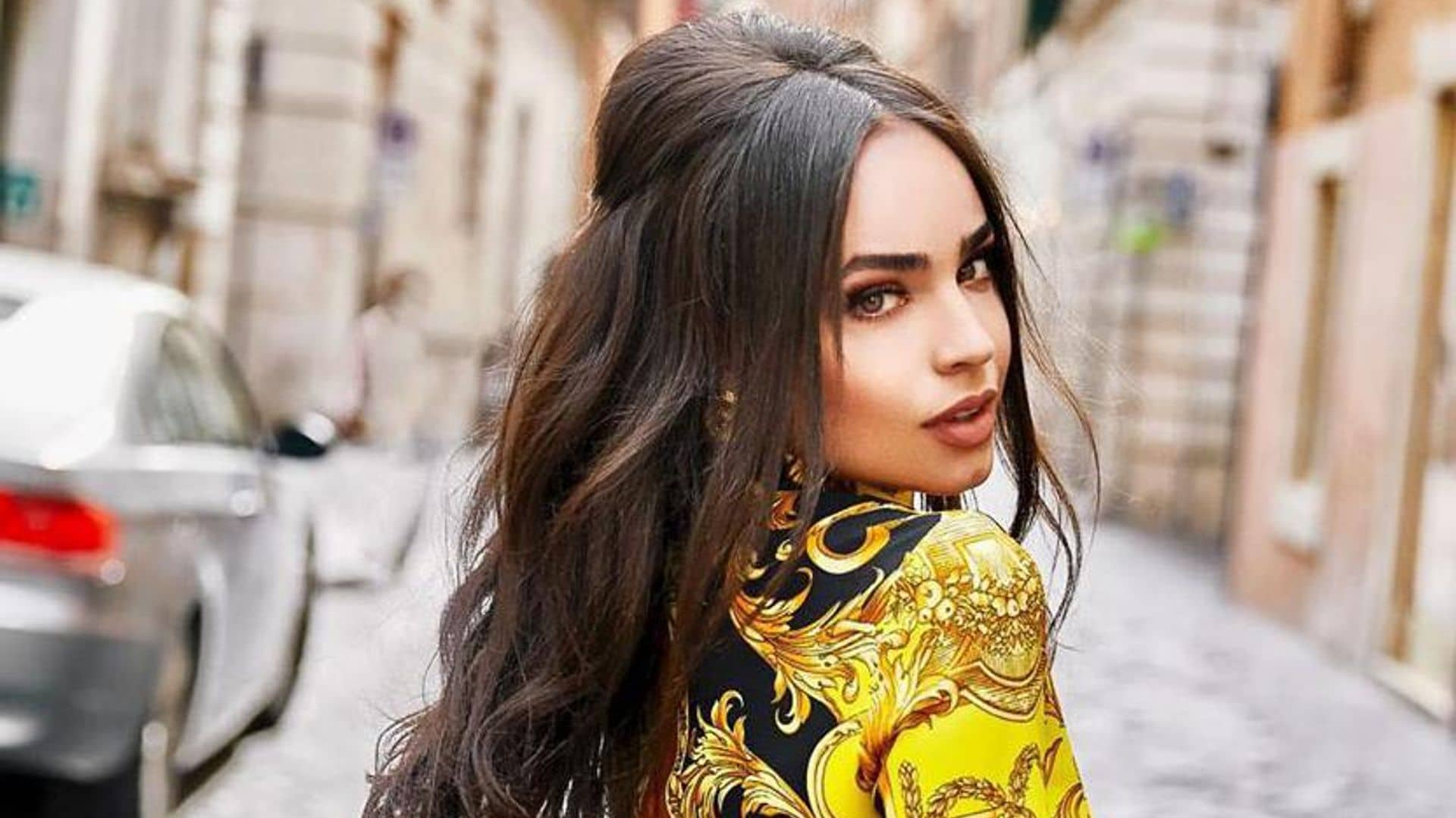 Sofia Carson stops the traffic in Versace while in Rome