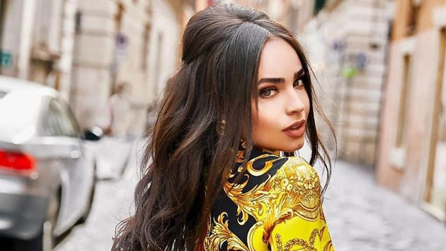 Sofia Carson dressed in Versace while in Rome