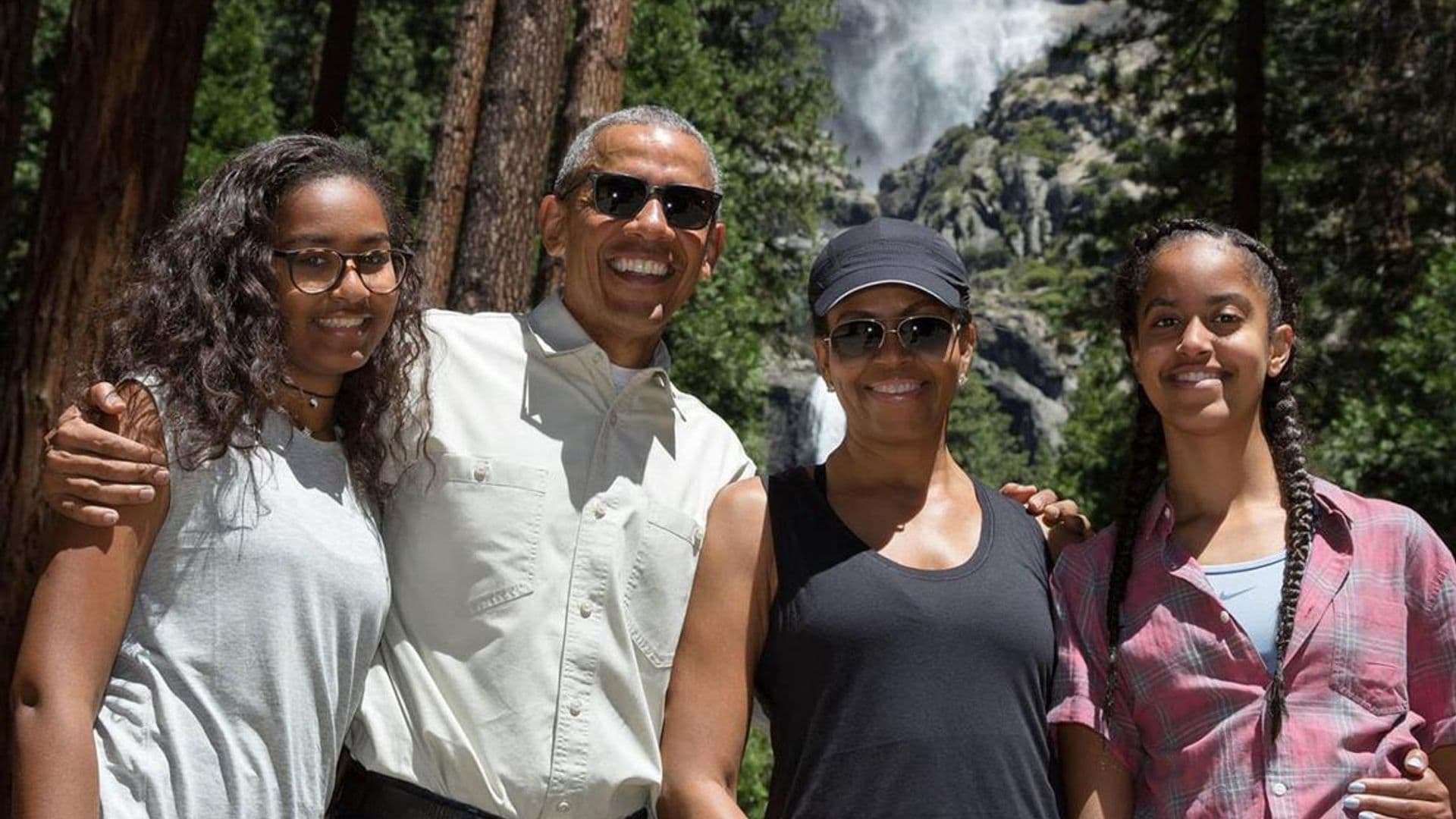 Sasha and Malia Obama with Michelle and Barack during visit to Yosemite Park