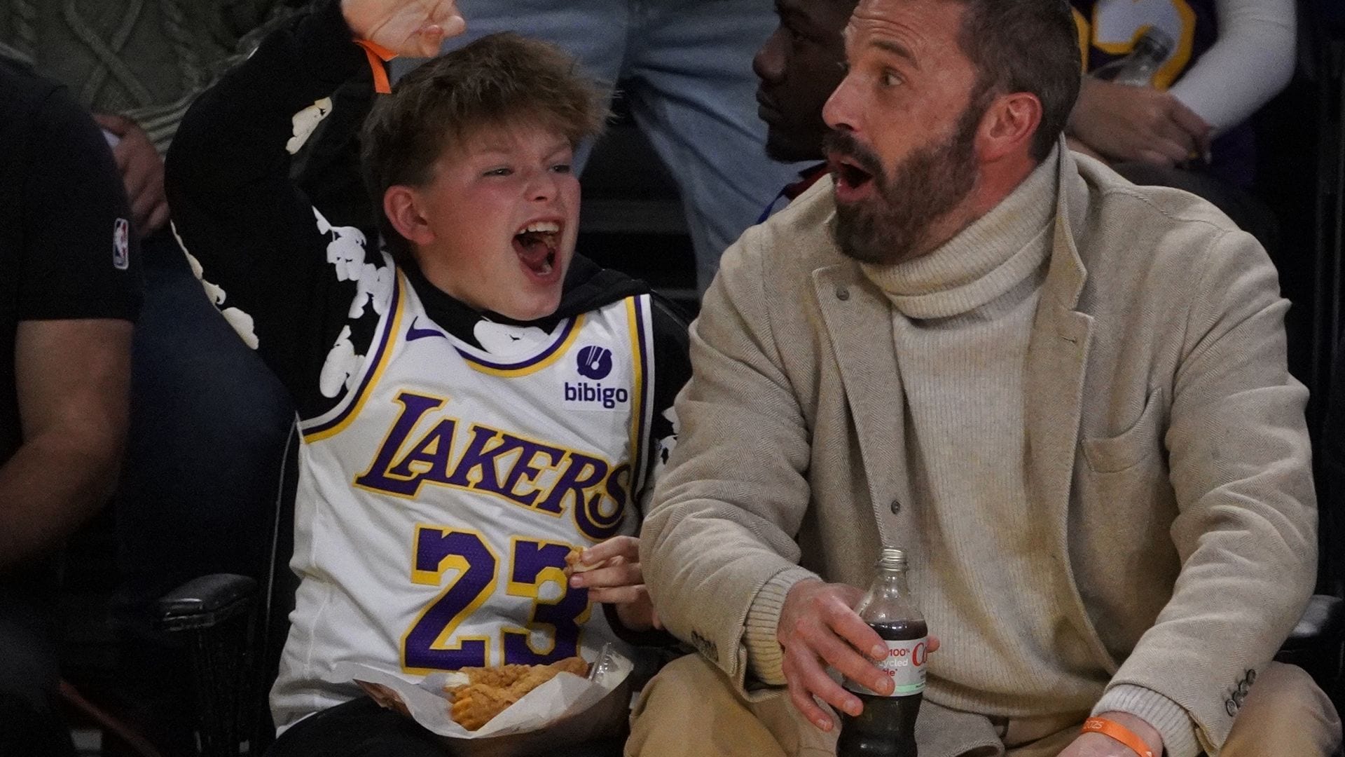 Ben Affleck and his son Samuel's courtside photos prove they’re the ultimate Lakers fans