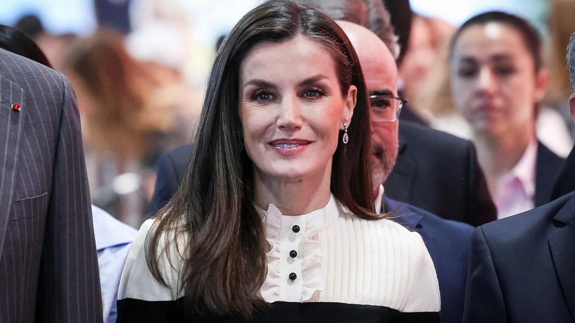 Queen Letizia of Spain looks chic in a contrast jumpsuit