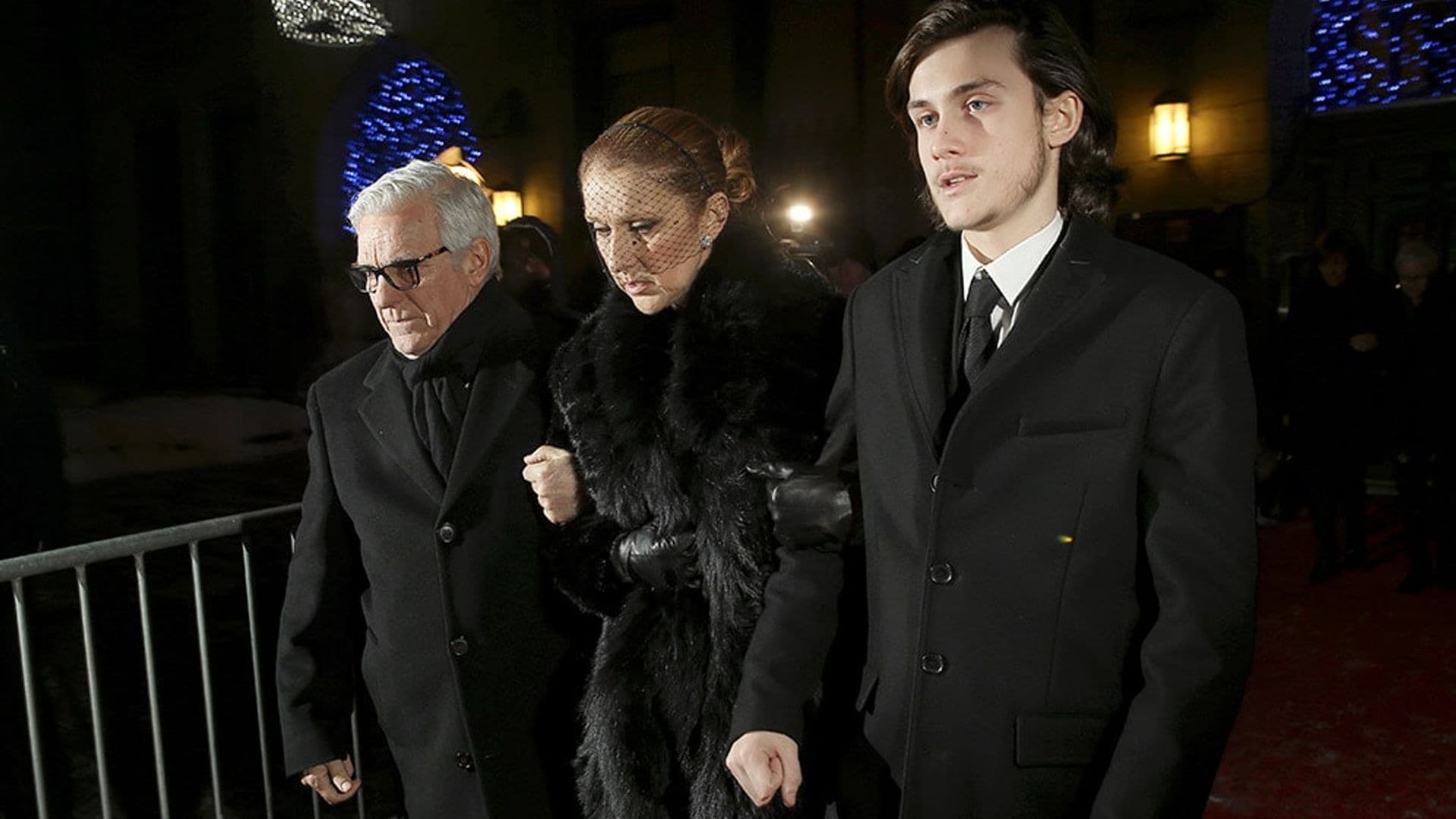 Celine Dion supported by son René-Charles at husband's Montreal wake