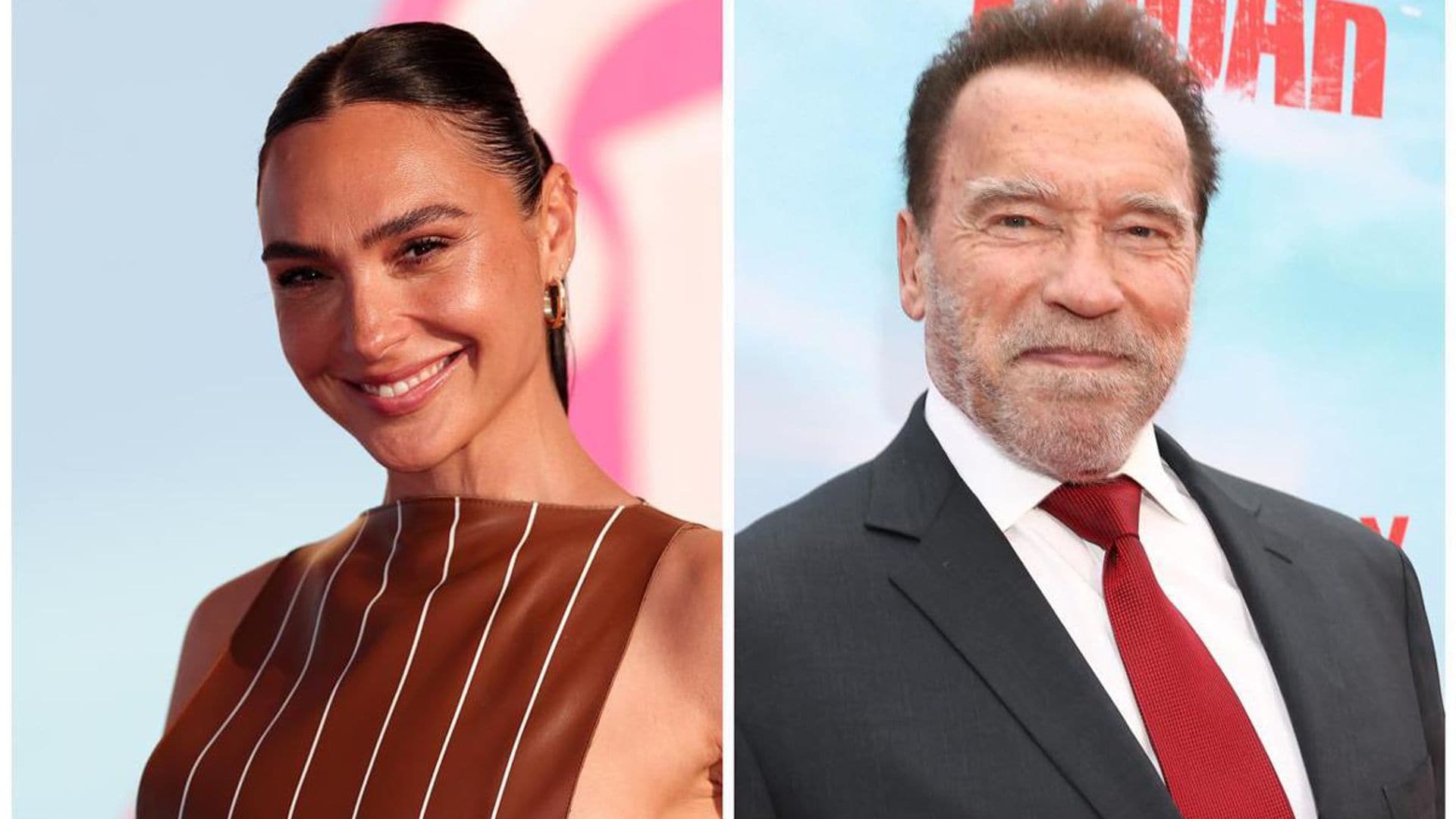 Gal Gadot gets some action advice from Arnold Schwarzenegger