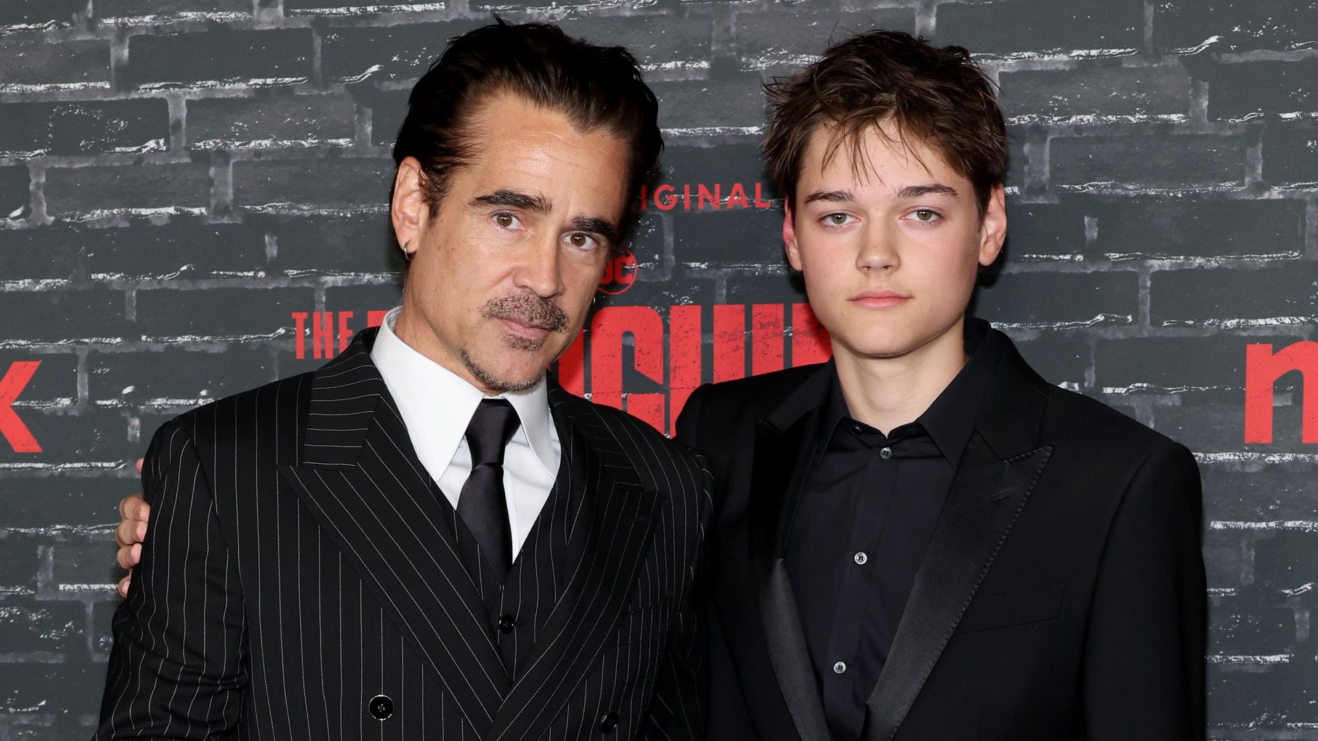 Colin Farrell is joined by his 14 year old lookalike son at the premiere of 'The Penguin'