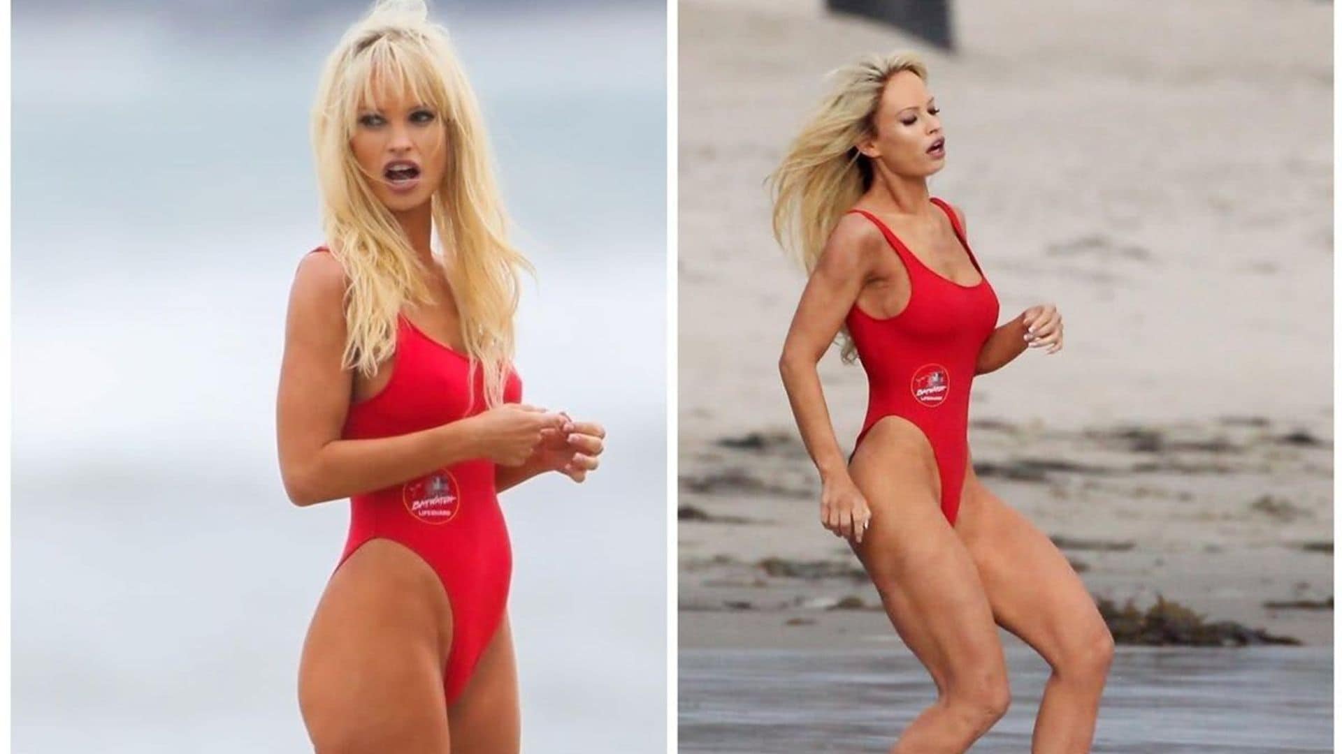 Lily James as Pamela Anderson in her red ‘Baywatch’ bathing suit has everyone excited but Courtney Love