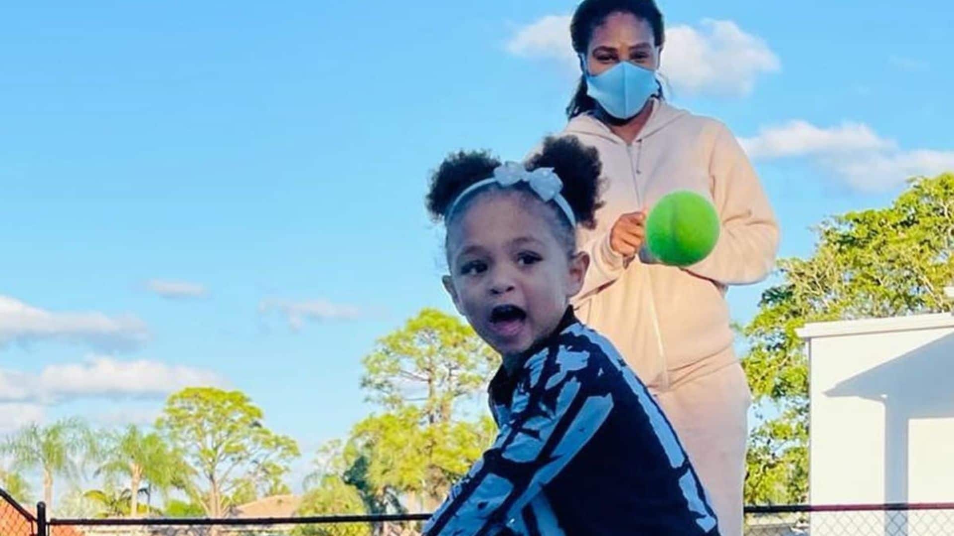 Serena Williams shares adorable photo of daughter Olympia’s tennis lesson