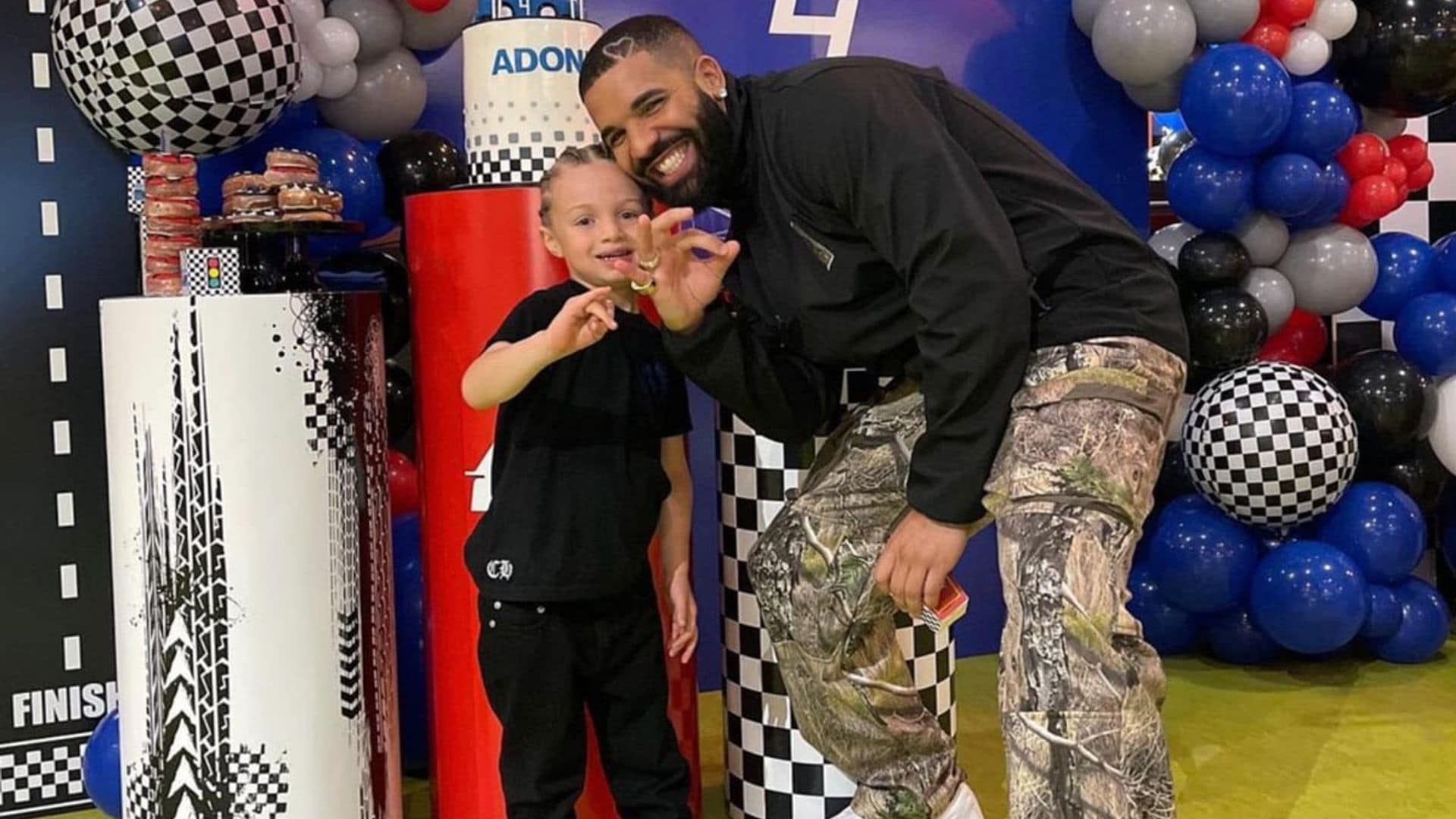 Drake proudly cheers on his 4-year-old Adonis as he plays at their home basketball court