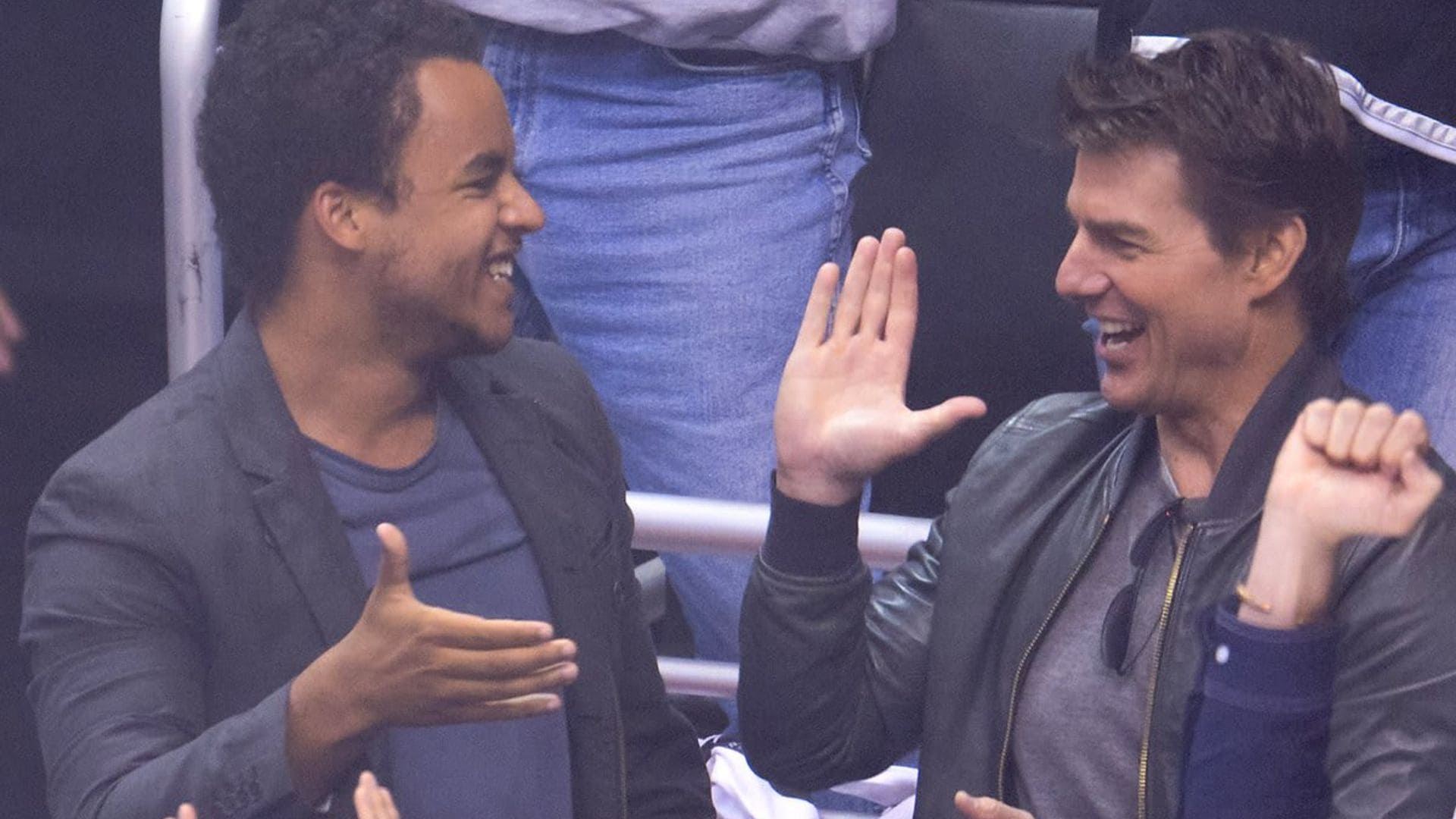 Tom Cruise and son Connor attend the Dodgers vs Giants game in San Fransisco