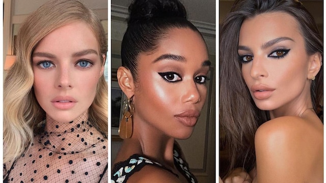 Collage modelos Samara Weaving, Laura Harrier y Emily Ratajkowski con labiales nude