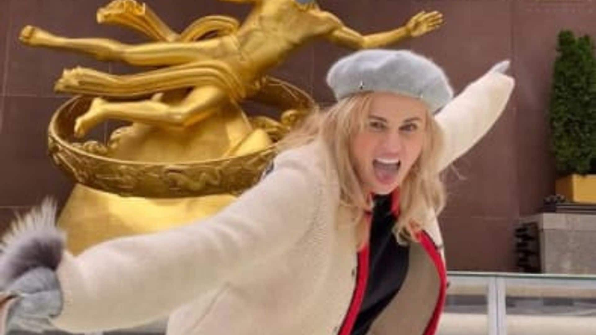 Rebel Wilson looks cozy and festive while ice skating in a Gucci cardigan