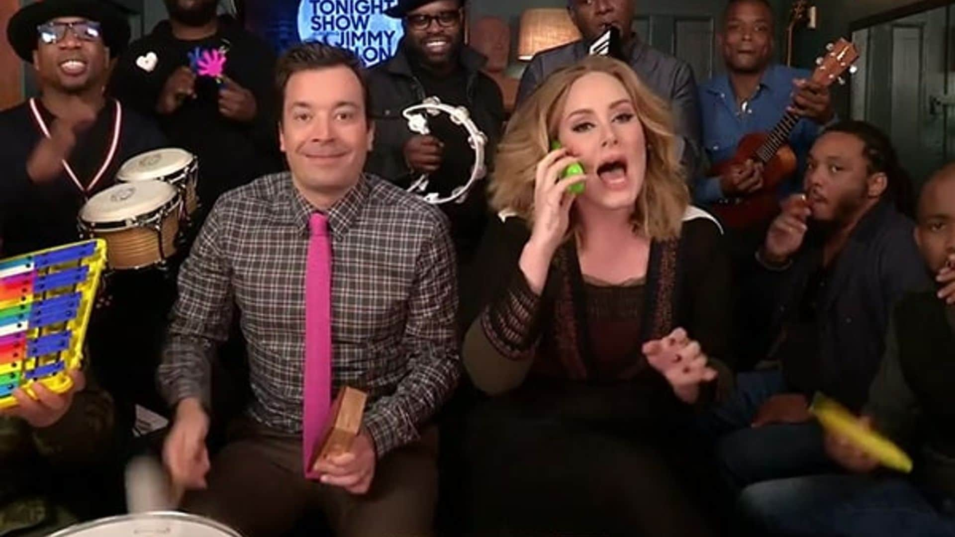 Adele sings "Hello" with classroom instruments and talks nerves