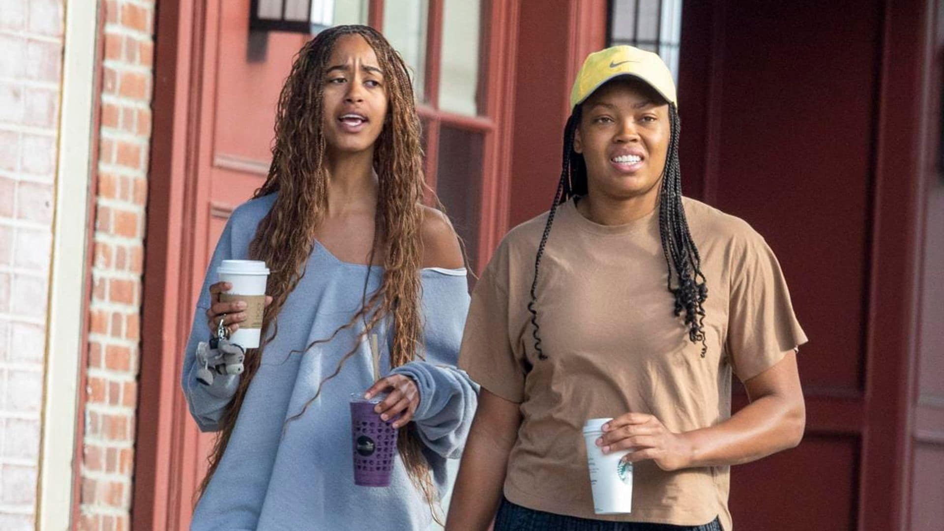 Malia Obama wears a baggy top and jean shorts on a coffee run in Los Angeles