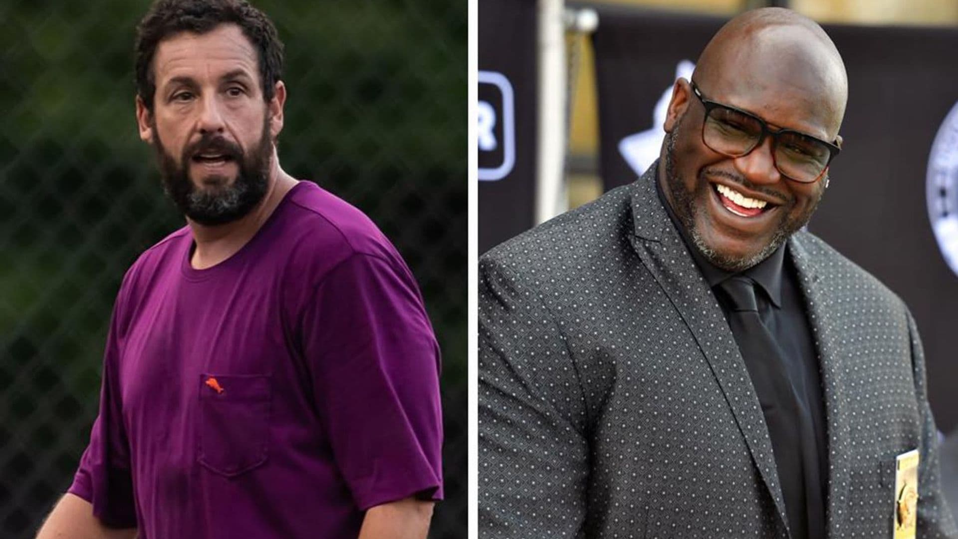 Adam Sandler crashes a pro basketball open gym and Shaquille O’Neal rates his skills