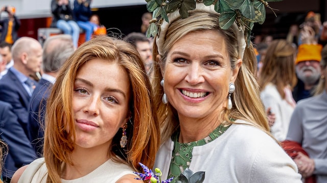 EMMEN, NETHERLANDS - APRIL 27: Queen Maxima of The Netherlands, Princess Amalia of The Netherlands, Princess Alexia of The Netherlands and Princess Ariane of The Netherlands during King's Day on April 27, 2024 in Emmen, Netherlands. (Photo by Patrick van Katwijk/Getty Images)