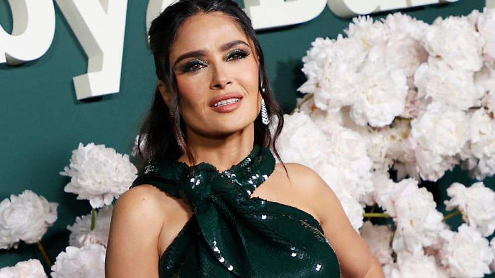 Salma Hayek celebrates National Pancake day by cooking in her silky pajamas