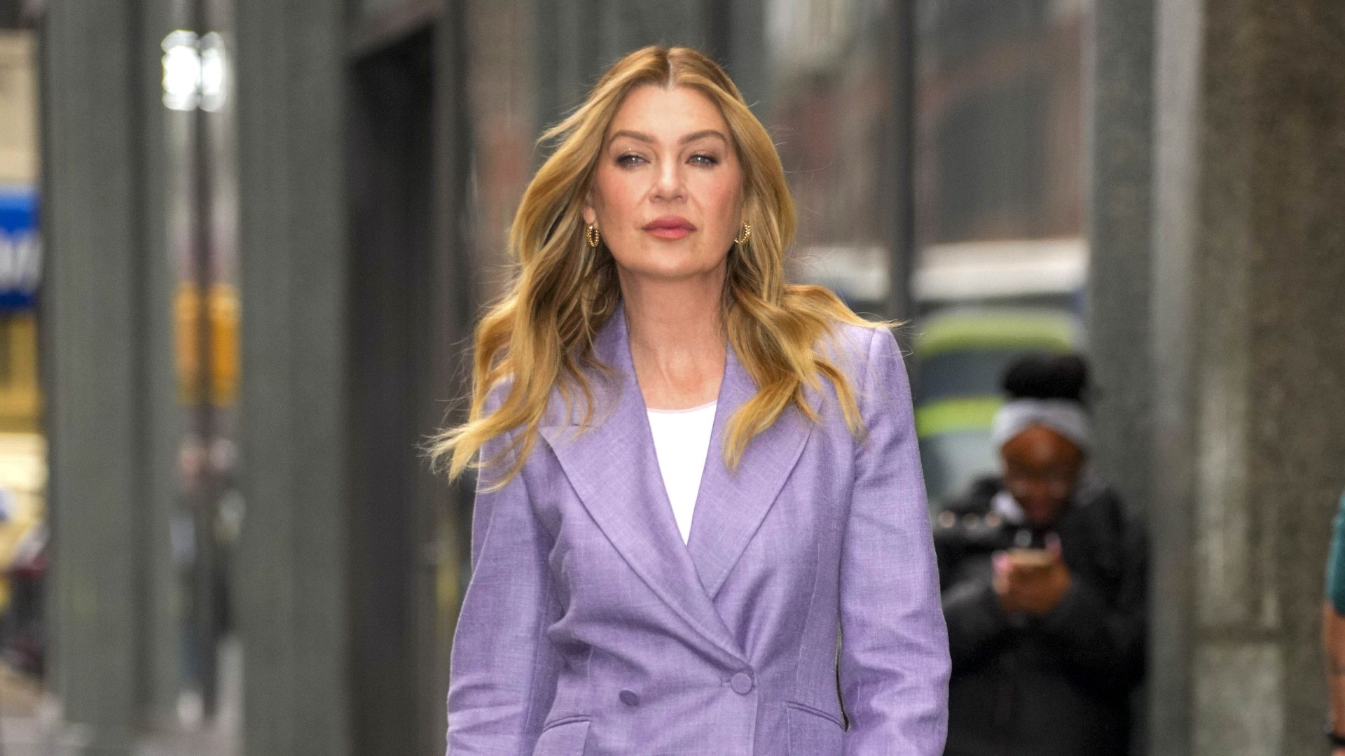 Ellen Pompeo redefines power dressing in lavender