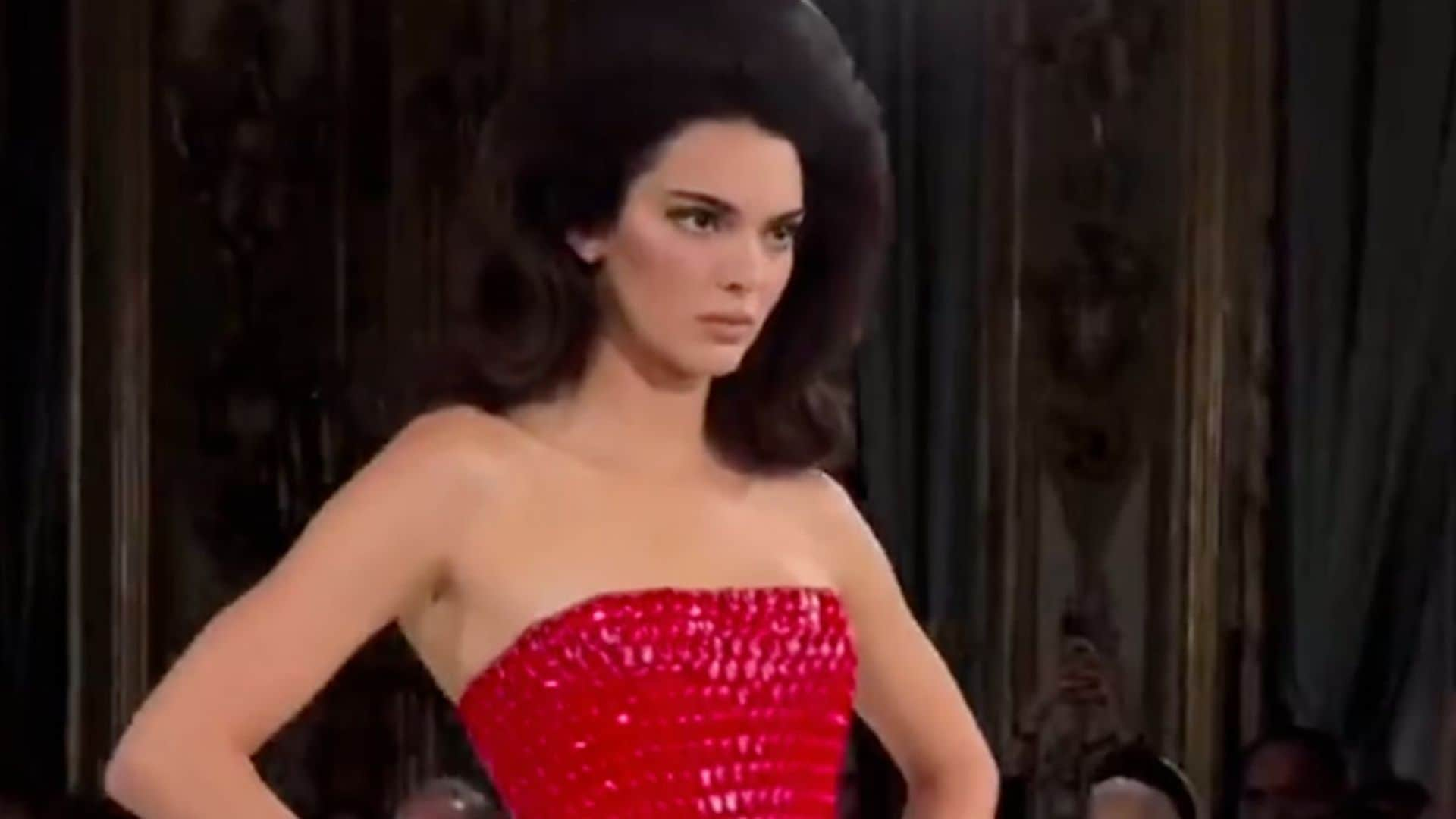 Kendall Jenner channels Priscilla Presley at Schiaparelli’s fashion show in Paris