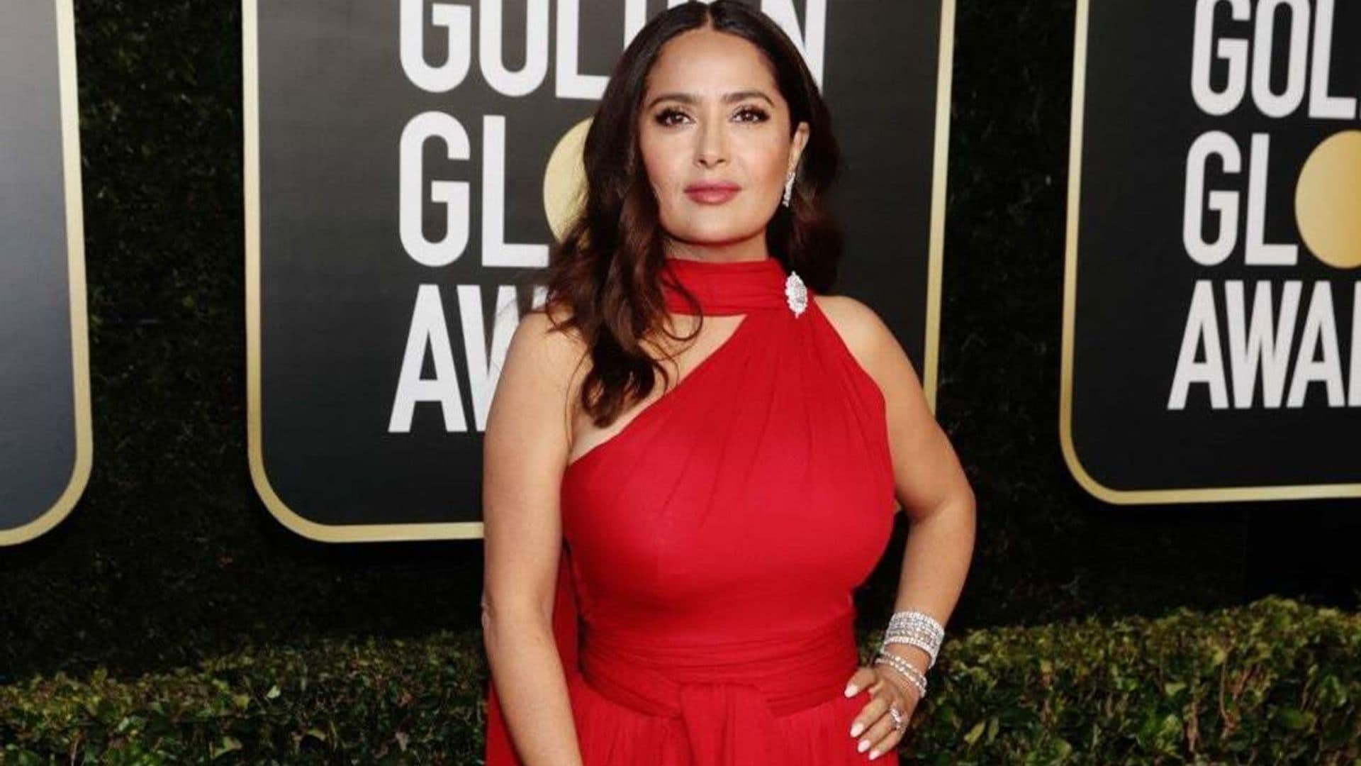 Salma Hayek steals the show in an Alexander McQueen red gown at 2021 Golden Globe Awards