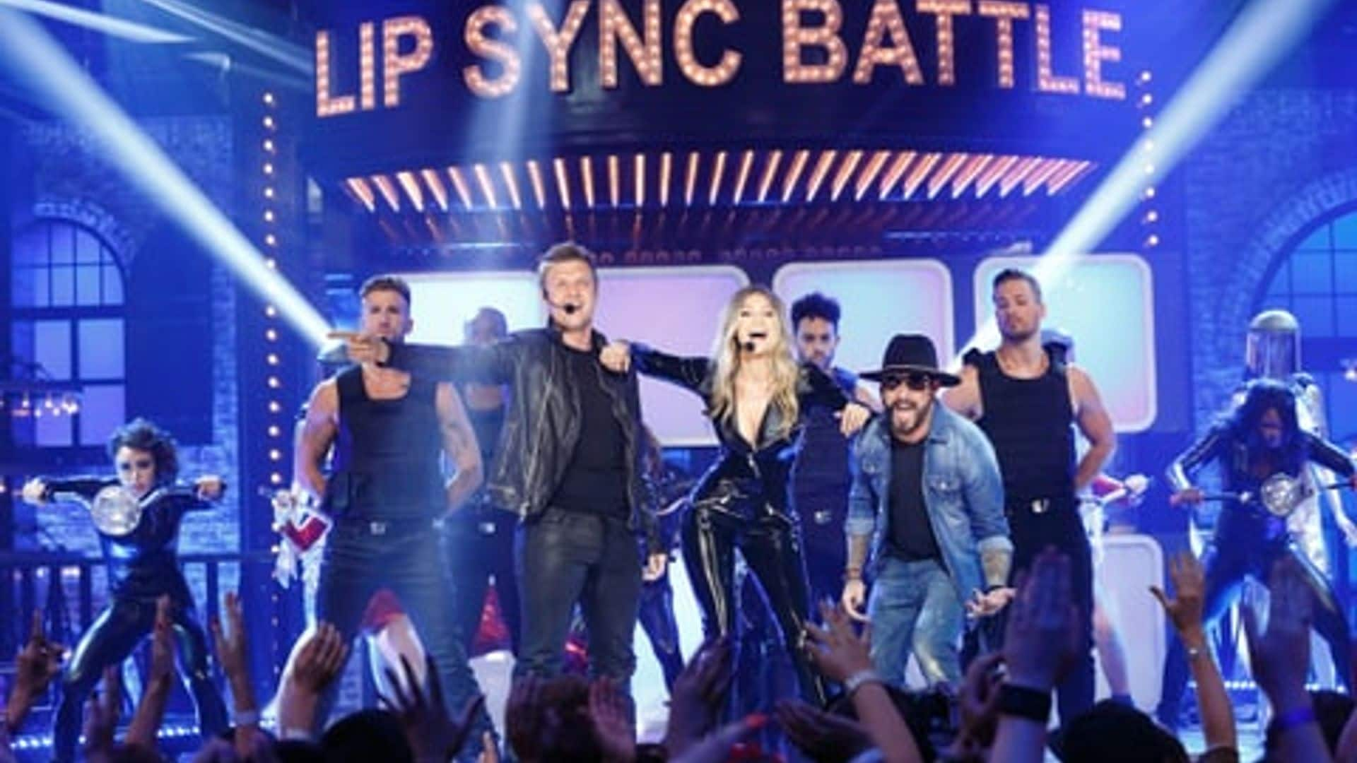 Gigi Hadid performs with the Backstreet Boys on 'Lip Sync Battle'