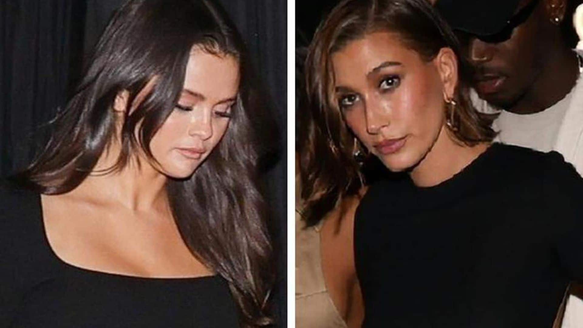 Selena Gomez and Hailey Bieber arrive at Paris after-party in matching styles