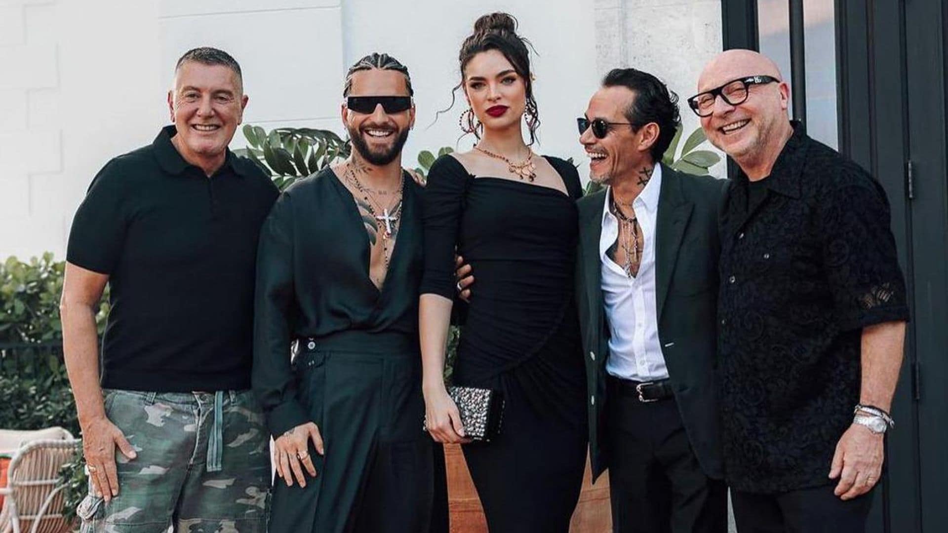 Marc Anthony, Nadia Ferreira, and Maluma sit front row at Dolce & Gabbana’s latest fashion show in Miami