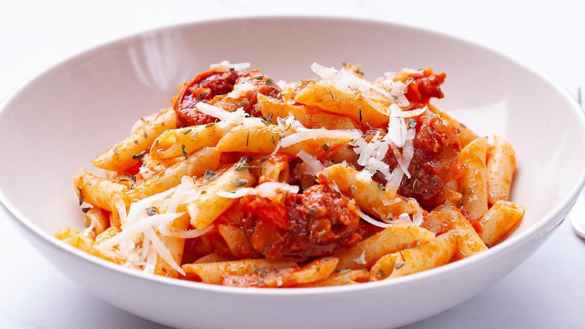 Recipe: Penne pasta with chorizo and tomato sauce