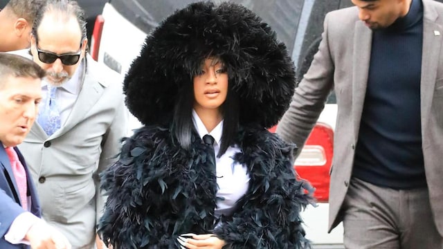 Cardi B feathered look to court