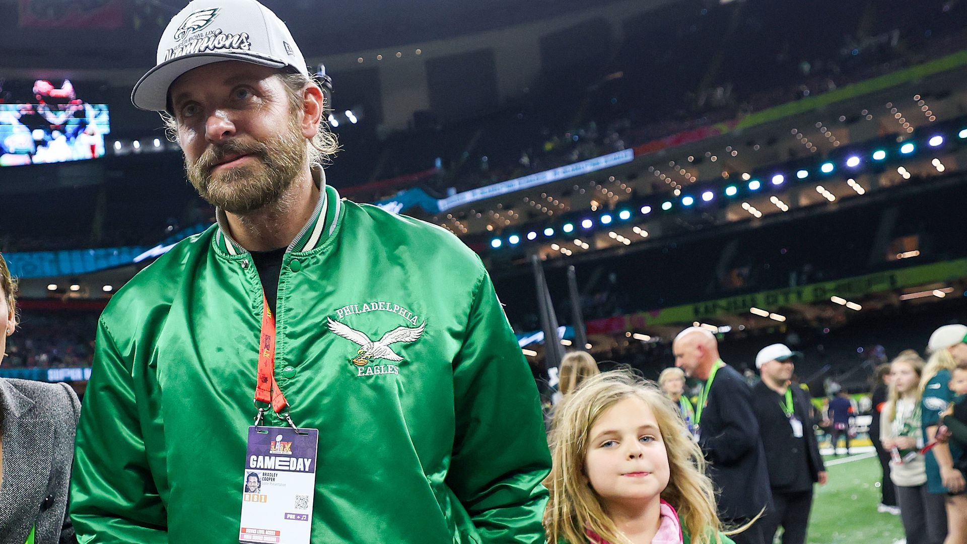 Bradley Cooper celebrates with daughter Lea at the Super Bowl: 'I’m so blessed to be here and I love this team'