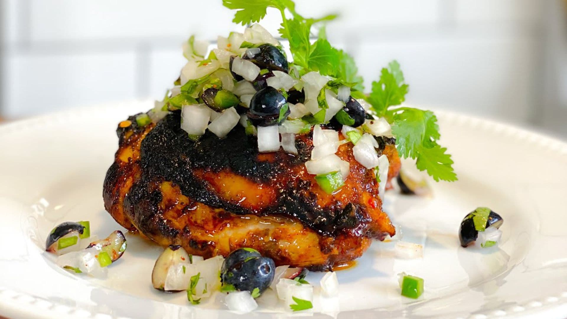 This spicy honey glazed chicken recipe with blueberry pico de gallo is the perfect summer meal