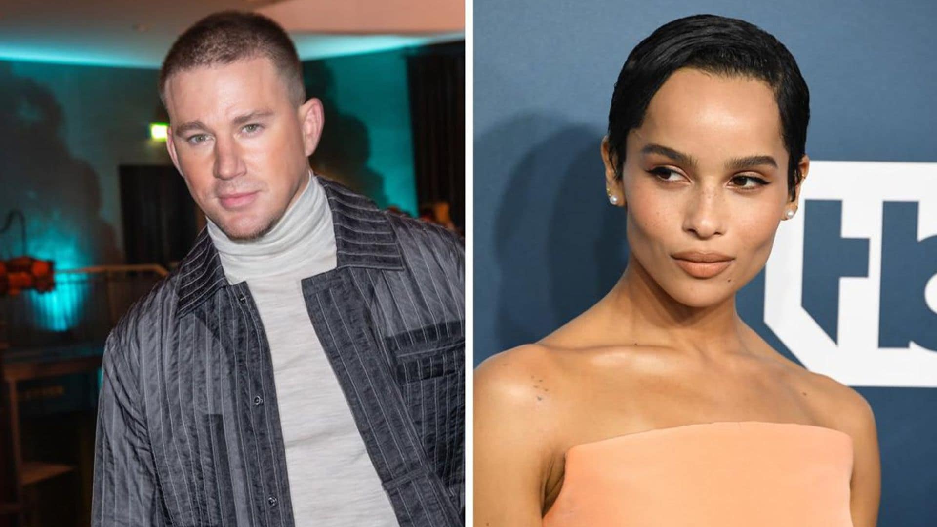 Zoë Kravitz holds Channing Tatum as she rides on the pegs of his BMX bike