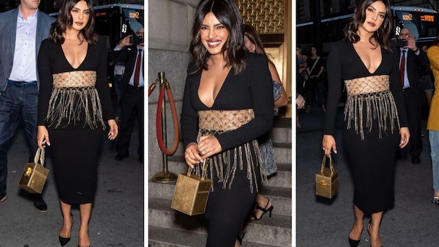 Priyanka Chopra luciendo un outfit de Oscar de la Renta