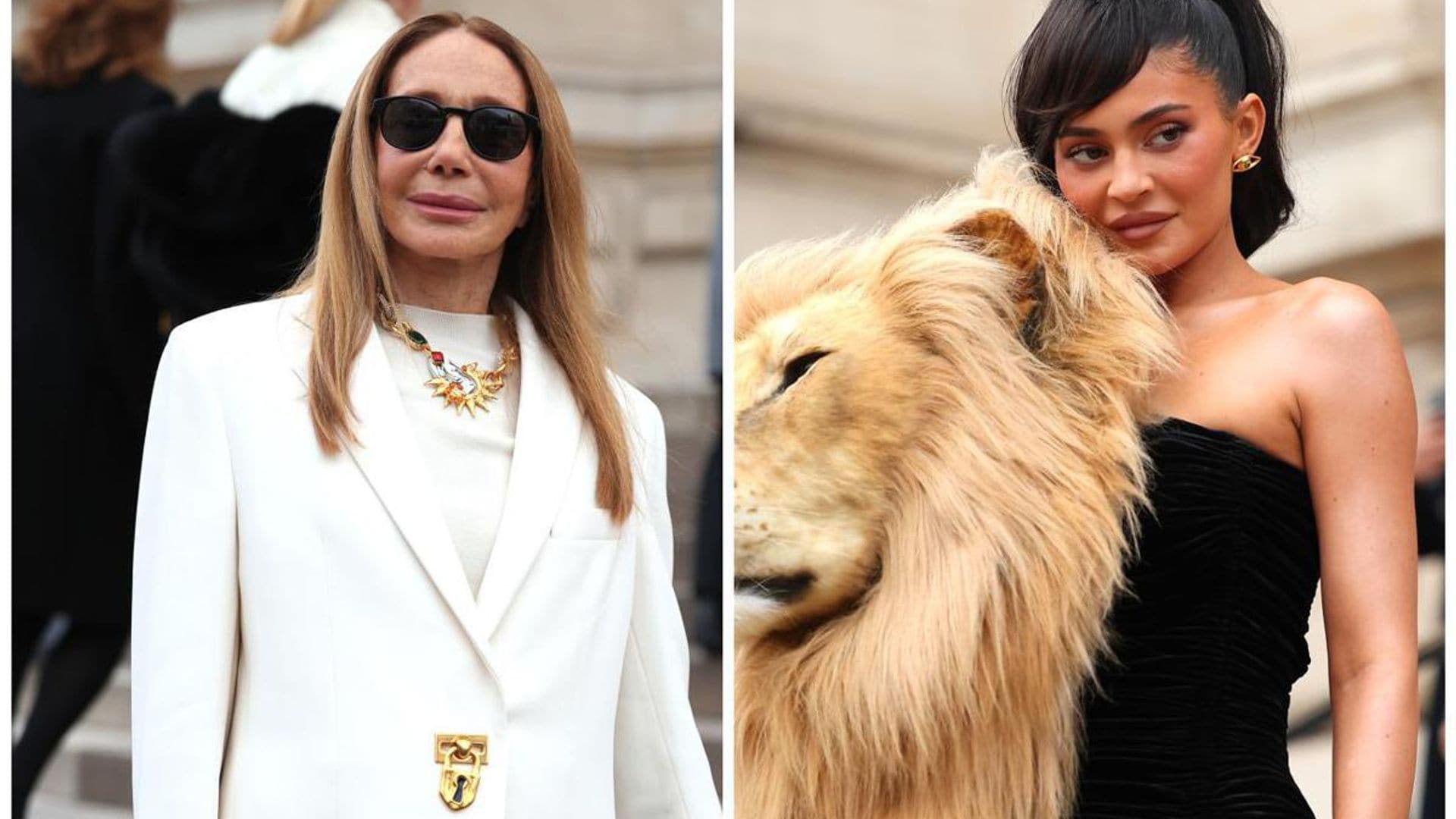 Fashion icon Marisa Berenson sits next to Kylie Jenner at Schiaparelli fashion show