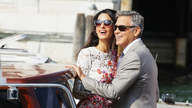 VENICE, ITALY - SEPTEMBER 28:  Actor George Clooney and Amal Alamuddin sighting at Canal Grande on September 28, 2014, in Venice, Italy.  (Photo by Ernesto Ruscio/GC Images)