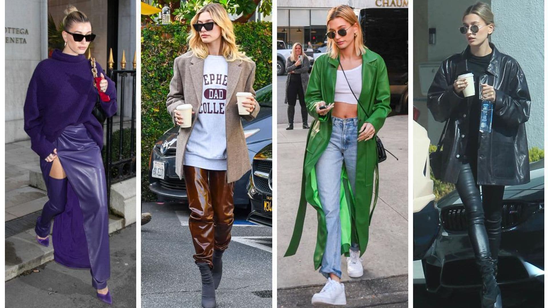Hailey Bieber shows us the coolest ways to wear the colored leather trend