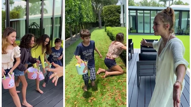 Jennifer Lopez and Marc Anthony's son Max looking for Easter eggs