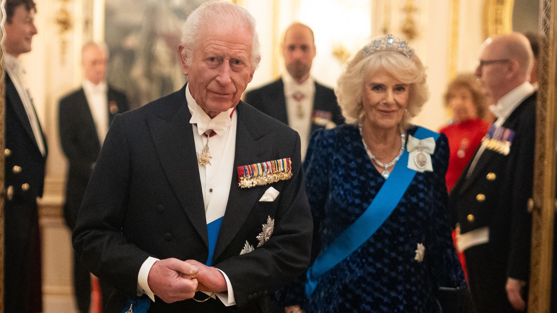 Queen Camilla attends reception at Buckingham Palace day after news her dog passed away