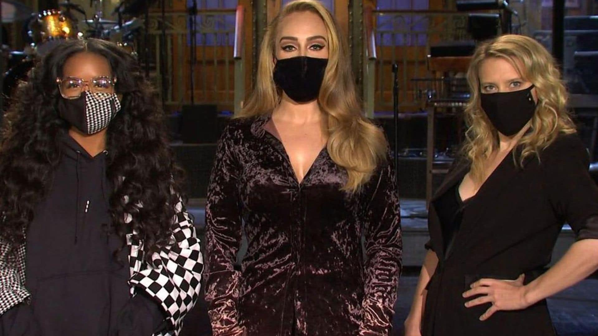 Adele shows off her figure in a body-hugging dress in a ‘SNL’ promo video