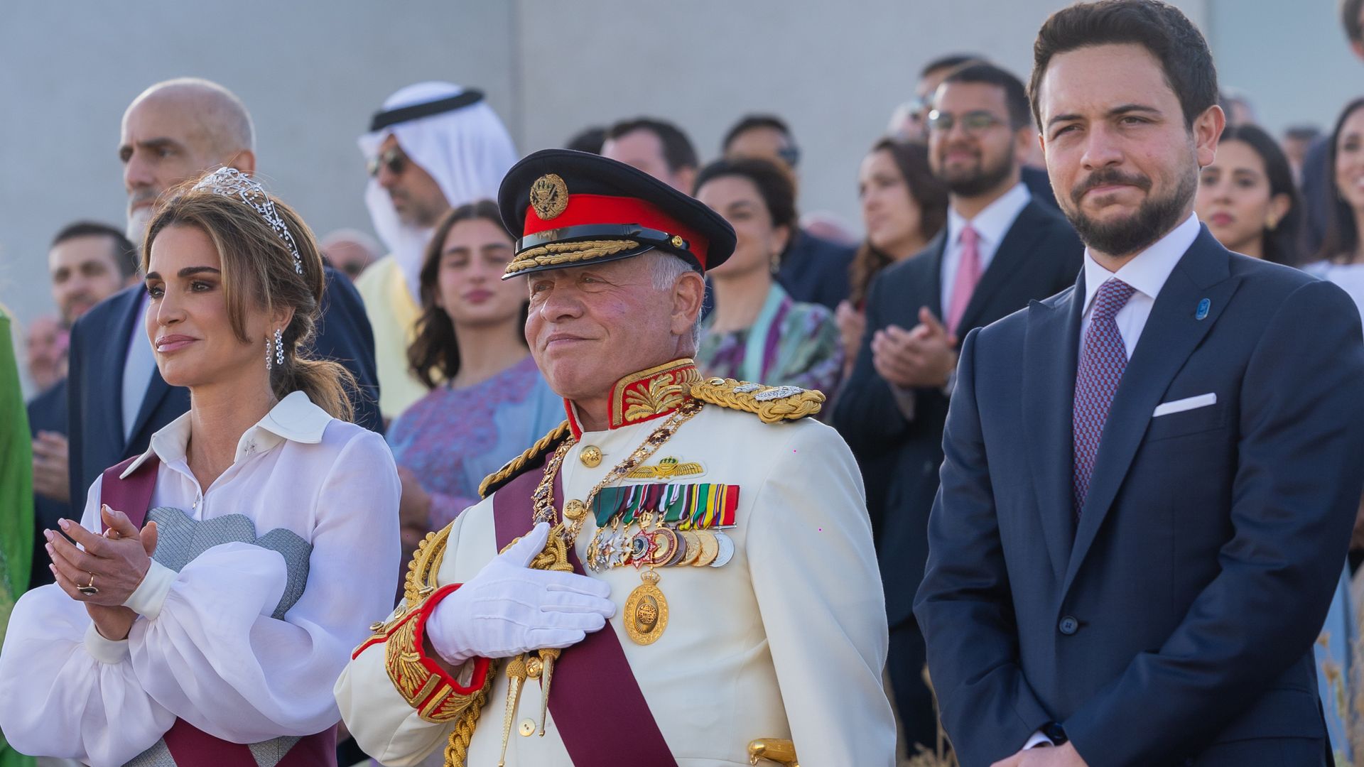Watch the heartwarming moment Queen Rania and King Abdullah met their first grandchild